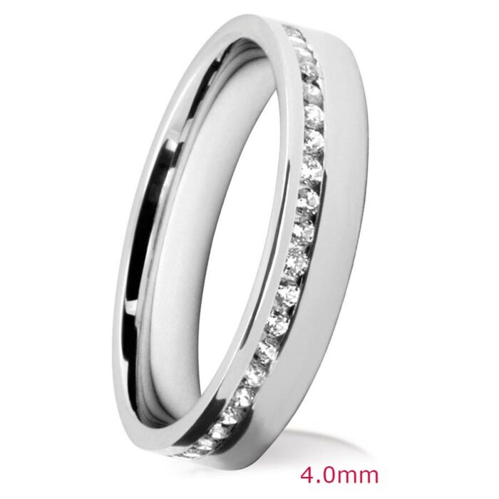 4.0mm Flat Court Wedding Ring - Brilliant Cut Offset Channel Set Diamonds | 754B02 754B01 754B00